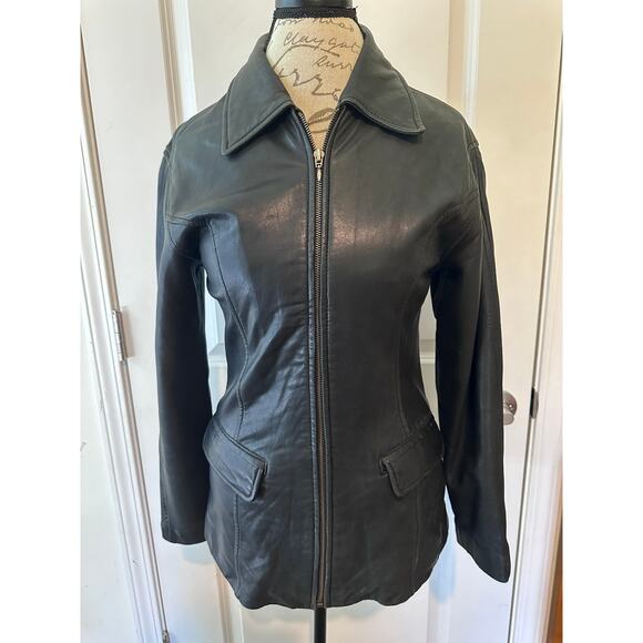 Vintage Luis Alvear Women's sz M Black Leather Zip Up Jacket Soft 90s Y2k - Picture 1 of 10